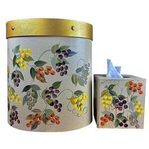 Vintage Tuscan Bin andTissue Box Cover Decorative Set Office Accessory Set